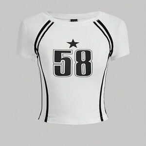 White and Black Graphic Women's Top
